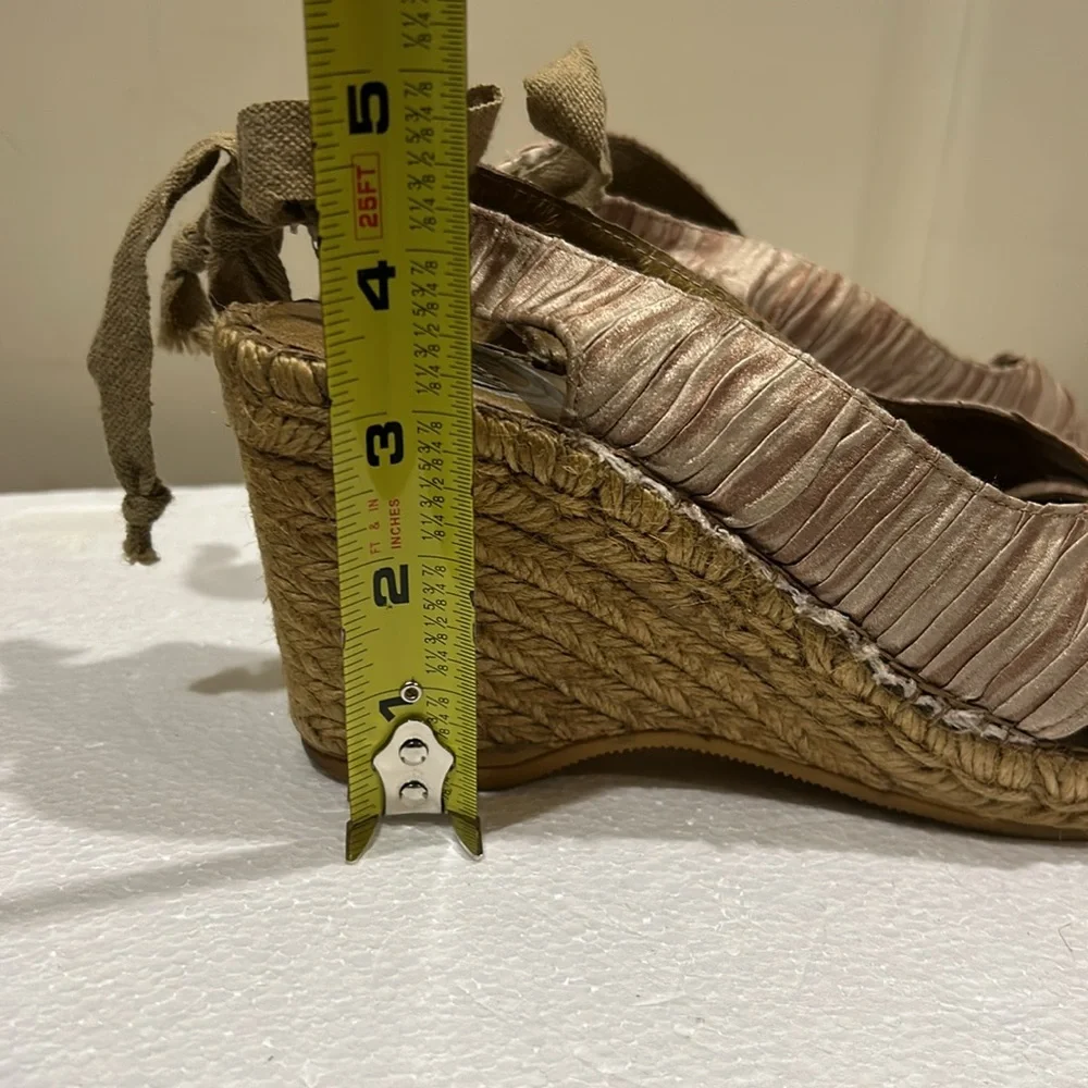 Vidorreta Espadrille Wedge Sandals open toe sling back faux tie satiny pleat 38